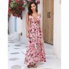 Women's Summer Floral Dress Deep V Neck Backless Sleeveless Dress Flowy Boho Maxi Dresses with Belted - 3 of 4