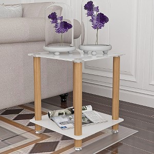 NicBex Modern Square Tempered Glass Coffee Table with Storage Shelf,Side Table with Wooden Legs,End Table for Living Room - 1 of 4