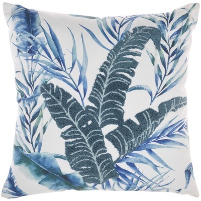 18"x18" Life Styles Towel Embroidered Palm Leave Square Throw Pillow Blue - Mina Victory