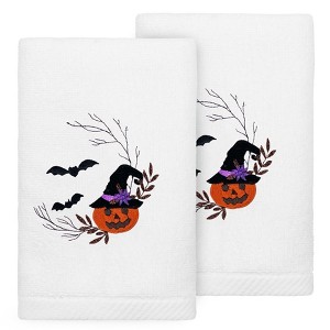 Linum Home Textiles PUMPKIN HEAD Embroidered Luxury 100 Percent Turkish Cotton Hand Towels (Set of 2) - 1 of 3