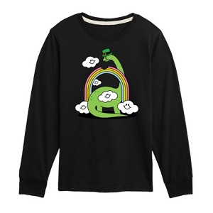 Boys' - Instant Message - St. Patrick's Day Dinosaur Eatting Rainbow Long Sleeve Graphic T-Shirt - 1 of 4