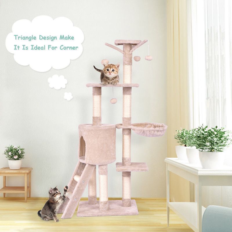 Costway 56'' Cat Tree Kitten Pet Play House Furniture Condo Scratching Posts Ladder Beige, 3 of 13