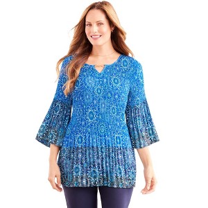 Catherines Women's Plus Size Petite Affinity Chain Pleated Blouse - 1 of 4