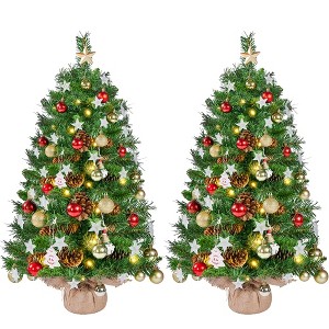 Yaheetech 2Ft/3Ft Set of 2 Battery Operated Tabletop Christmas Tree with LED Lights, Green - 1 of 4