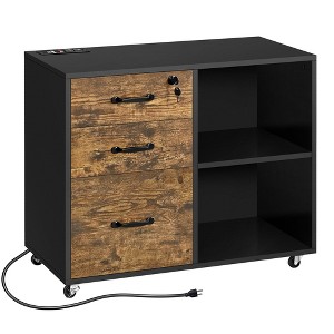 Yaheetech 3-Drawer Vintage File Cabinet with Socket and USB Charging Port Black/Rustic Brown - 1 of 4