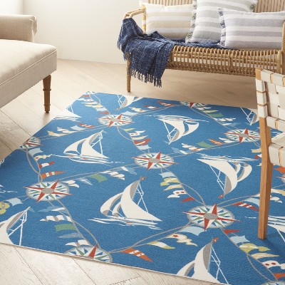 Nautical Blue Rectangular Synthetic Indoor/Outdoor Area Rug