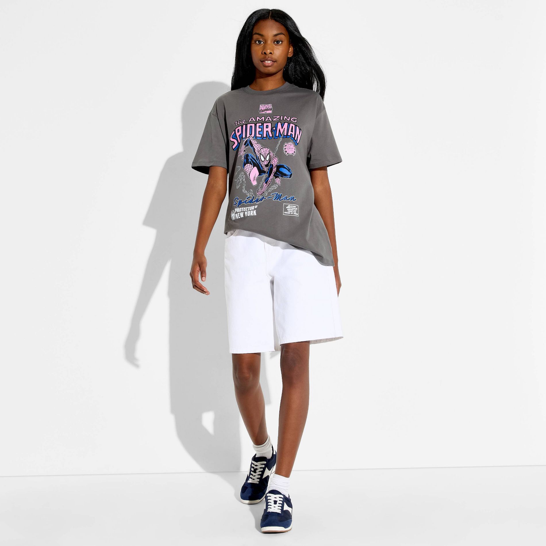 Women's Spiderman Oversized Short Sleeve Graphic T-Shirt - Dark Gray