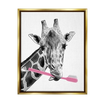 Stupell Industries Funny Animal Bathroom Toothbrush Framed Floater Canvas Wall Art