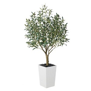 DR.Planzen 5-8FT Adjustable Artificial Olive Tree - UV Resistant Fake Plant in 15.7-22.7" Tall Planter (B/W/Coffee) for Indoor/Outdoor - 1 of 4