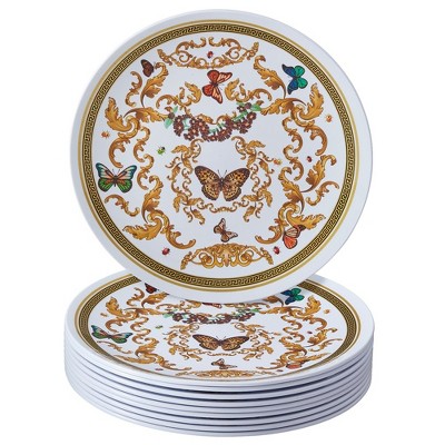 White and Gold Butterfly Garden Plastic Dinner Plates, 10.25" Set of 10