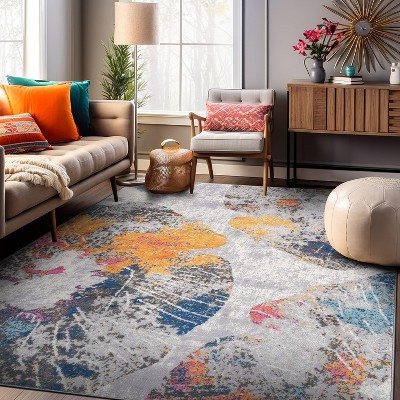 Contemporary Multi-Color Floral Rectangular Synthetic Area Rug 5' x 7'