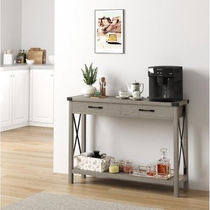 Panel 2-Tier MDF Console Table with Wooden Legs - 1 of 2