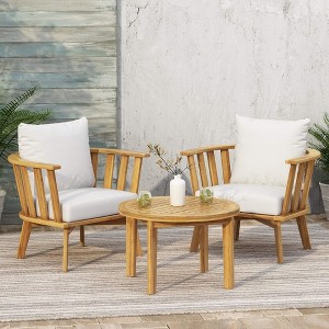 Osparple Outdoor Patio Furniture Set Acacia Wood Sectional Sofa Loveseat with Cushions Wooden Coffee Table for Backyard, Terrace, Garden - 1 of 4
