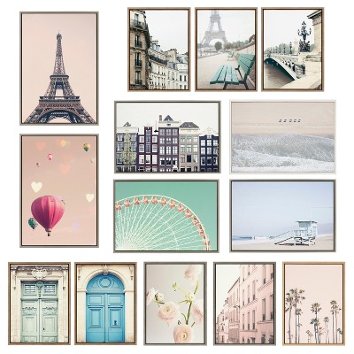 Natural Coastal Beach Framed Canvas Wall Art Set