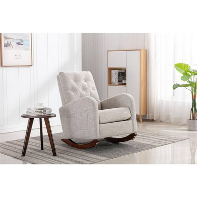 CAVINAS Polyester Glider Rocking Chair with High Backrest,Cozy Upholstered Rocking Chairs,Nursery Accent Chair for Bedroom