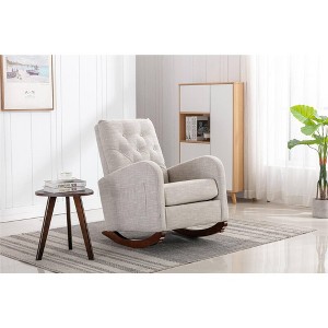 CAVINAS Polyester Glider Rocking Chair with High Backrest,Cozy Upholstered Rocking Chairs,Nursery Accent Chair for Bedroom - 1 of 4