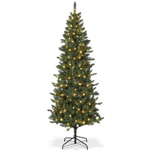 COZONY 6/7.5/9 FT Pre-Lit Artificial Pencil Christmas Tree with Colorful LED Lights, Slim Hinged Xmas Tree for Small Spaces Easy Assembly Metal Stand - 1 of 4