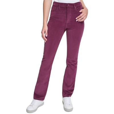 Calvin Klein Womens High Rise Bootcut Casual Corduroy Pants, Purple, 26