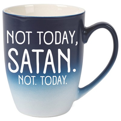 Elanze Designs Not Today, Satan Two Toned Ombre Matte Navy Blue and White 12 ounce Ceramic Stoneware Coffee Cup Mug