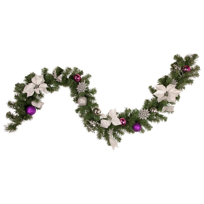 Northlight 6' x 9" Unlit Pink/Silver Poinsettia, Eucalyptus Artificial Christmas Garland, 1 of 5
