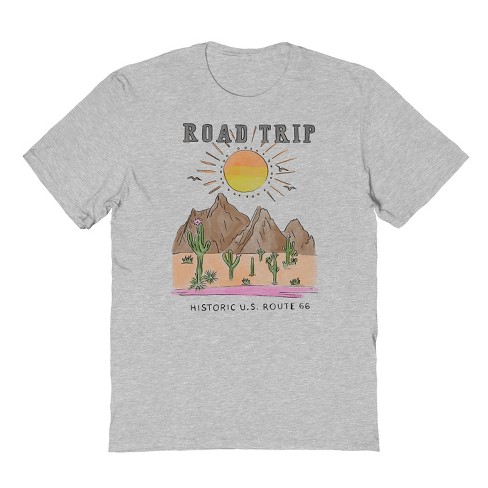 Rerun Island Men s Road Trip Historic Usa Route 66 Short Sleeve Graphic Cotton T shirt Sport Grey S