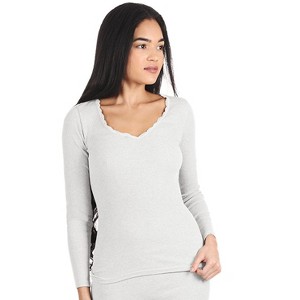 Memoi Women's Organic Cotton Seamless Rib Lace Long Sleeve Top - 1 of 4