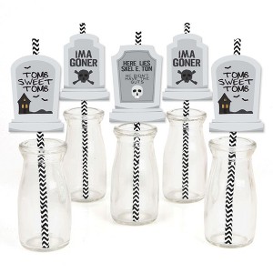 Big Dot of Happiness Graveyard Tombstones - Paper Straw Decor - Halloween Party Striped Decorative Straws - Set of 24 - 1 of 4