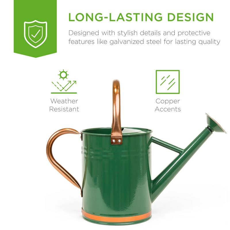 Best Choice Products 1-Gallon Galvanized Steel Watering Can for Gardening w/ O-Ring, Top Handle, Copper Accents, 2 of 8