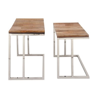 Set of 2 Stainless Steel and Wood Nesting Tables Brown - Olivia & May