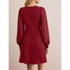 Women Crew Neck Midi Dress Long Lace Sleeve Flowy Fake Button Cocktail Party Mini Dress - 2 of 4