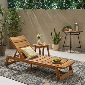 Mahalo 2pc Acacia Wood Chaise Lounge Set - Christopher Knight Home - 1 of 4