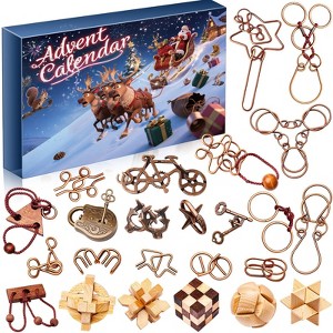 Aoibox Brain Teaser Advent Calendar 24 Piece Christmas Countdown Puzzle Set for Teens Adults Kids Seniors with Challenge Card for Holiday Fun - 1 of 4