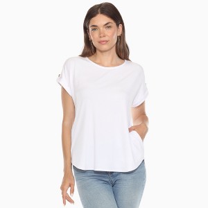 Women's Folded Short Sleeve Solid Top -White Mark - 1 of 4