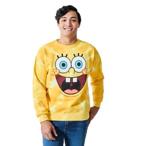 Spongebob Squarepants Big Face Spongebob Men's Yellow Spiral Wash Crew Neck Long Sleeve Fleece Sweatshirt - 1 of 2