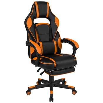 Emma and Oliver Black/Orange Ergonomic Gaming Chair -Recline Back/Arms, Footrest, Massaging Lumbar