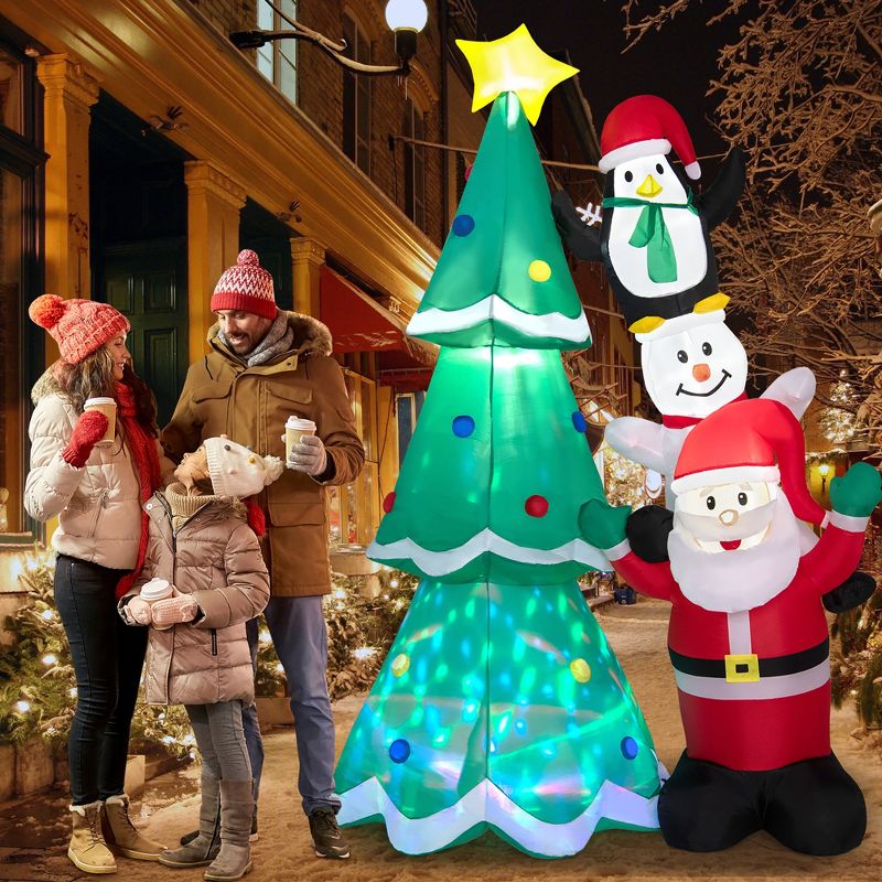 Costway 8.7FT Inflatable Christmas Tree with Santa Claus & Snowman & Penguin Blow-up Xmas Decoration w/Multicolor Disco Light, 2 of 11