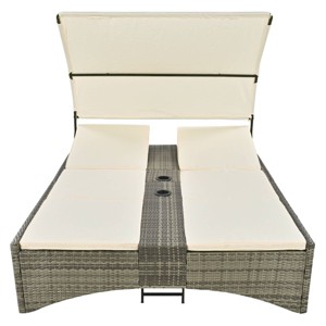Nestfair Wicker Outdoor Day Bed with Shelter Roof and Cushions Cream - 1 of 4
