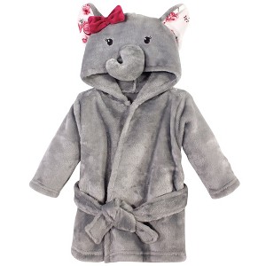 Hudson Baby Infant Girl Plush Animal Face Bathrobe, Gray Rose Elephant, 0-9 Months - 1 of 1
