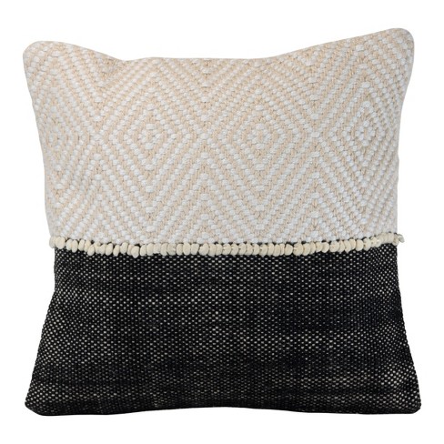 White Diamond Pattern Hand Woven 18x18 Cotton Decorative Throw Pillow with Hand Tied Tassels - Foreside Home & Garden