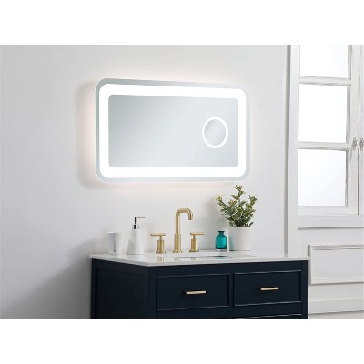 Glossy White 28"x12" LED Mirror with Magnifier & Color Temp Control