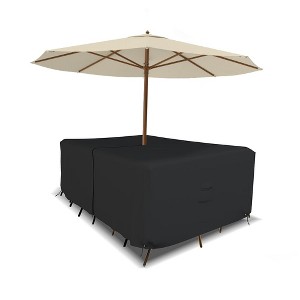 Covers&All Rectangle Table & Chair Set Cover, Umbrella Hole, 12 Oz Waterproof UV & Weather Resistant - 1 of 4