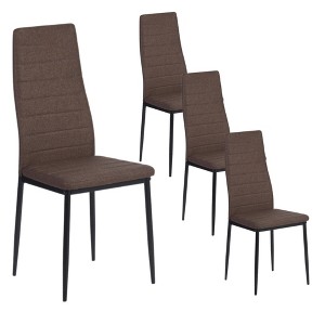 FurnitureR Dining Chairs Set of 4, Fabric Upholstered Padded Ergonomic High Back Chair Armless for Home Kitchen Dining Room, Space-Saving, Brown - 1 of 4