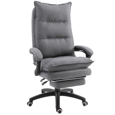 Reclining Office Chair Rolling Swivel Chair Footrest Linen-Feel