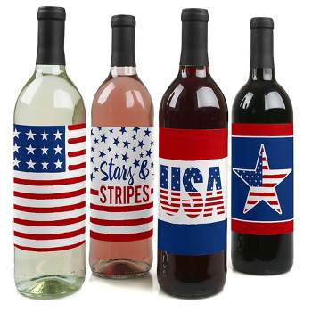 Big Dot of Happiness Stars and Stripes - Memorial Day, 4th of July & Labor Day USA Patriotic Party Decorations - Wine Bottle Label Stickers - Set of 4