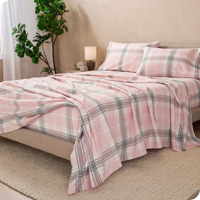Aurora Plaid Pink Cotton Flannel Full Sheet Set