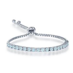 Bella Silver Sterling Silver, 3mm Half Tennis, Adjustable Bolo Bracelet - Blue Topaz - Blue - 1 of 2