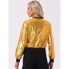 INSPIRE CHIC Women's Holographic Fashion Stand Collar Metallic Lightweight Zip Bomber Jacket - 4 of 4