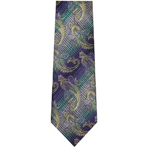 TheDapperTie Men's Purple And Yellow Paisley Necktie with Hanky - 1 of 3
