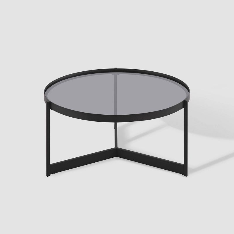 Modern Minimalist Tray Top Round Glass Coffee Table Black - Saracina Home, 4 of 11