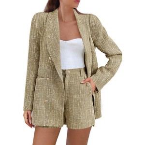 Imily Bela Women Tweed Blazer Shorts Set Double Breasted Business Suit - 1 of 4